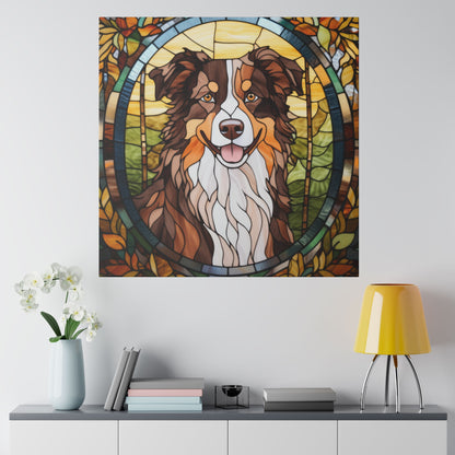 Stained Glass Australian Shepherd Dog Matte Canvas Wall Art