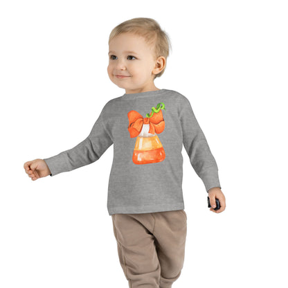 Candy Corn Coquette Halloween Toddler Long Sleeve Tee