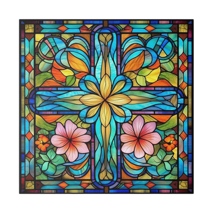 Stained Glass Cross Wall Art Matte Canvas