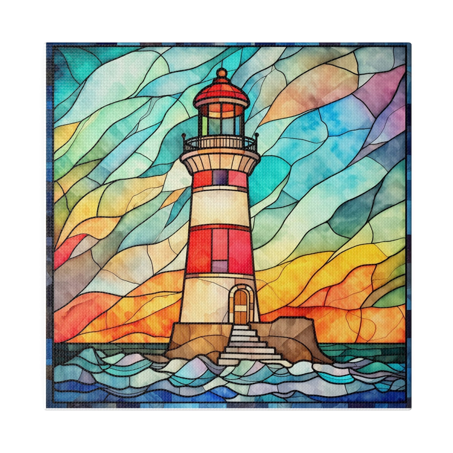 Stained Glass Lighthouse Wall Art Matte Canvas