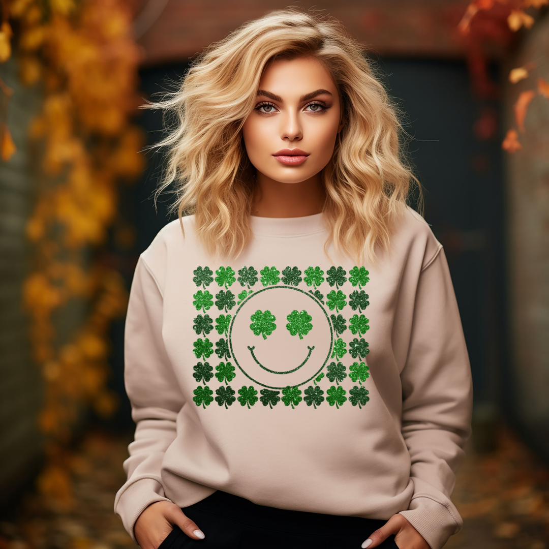 Clover Smiley Face St. Patrick's Day Sweatshirt