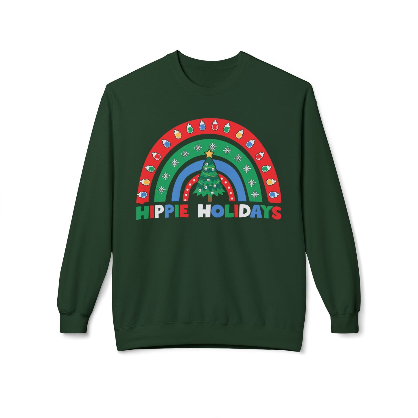 Retro Rainbow Hippie Holidays Crewneck Sweatshirt