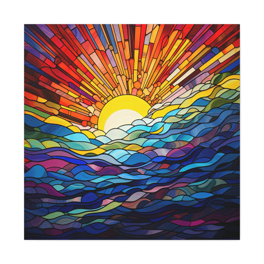 Faux Stained Glass Sunrise on the Ocean Canvas Gallery Wraps