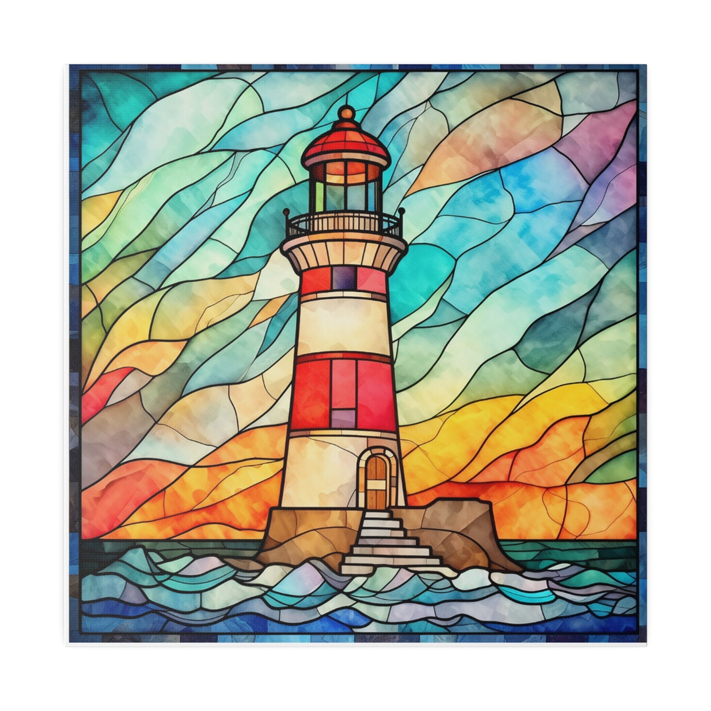 Stained Glass Lighthouse Wall Art Matte Canvas