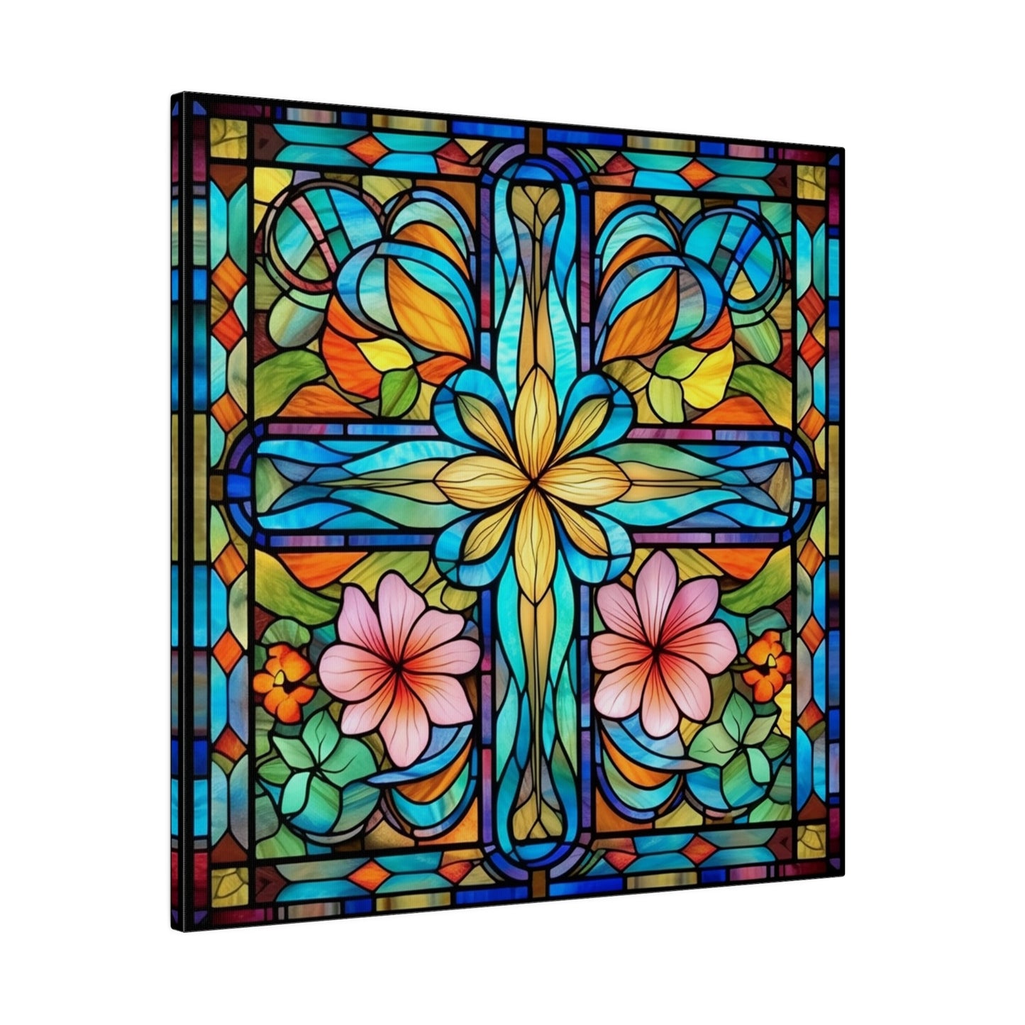 Stained Glass Cross Wall Art Matte Canvas