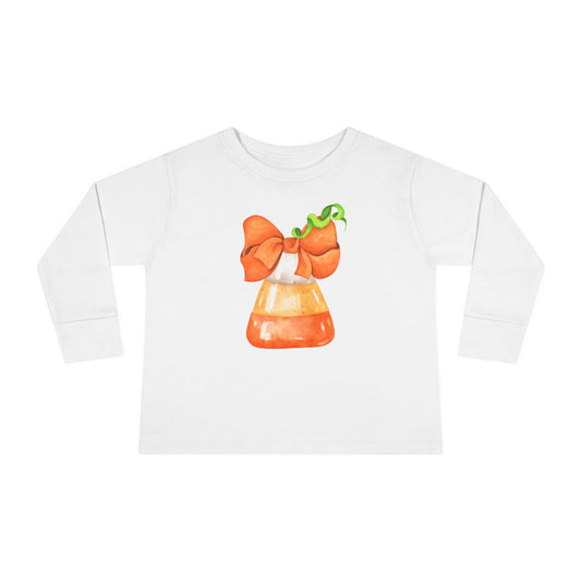 Candy Corn Coquette Halloween Toddler Long Sleeve Tee