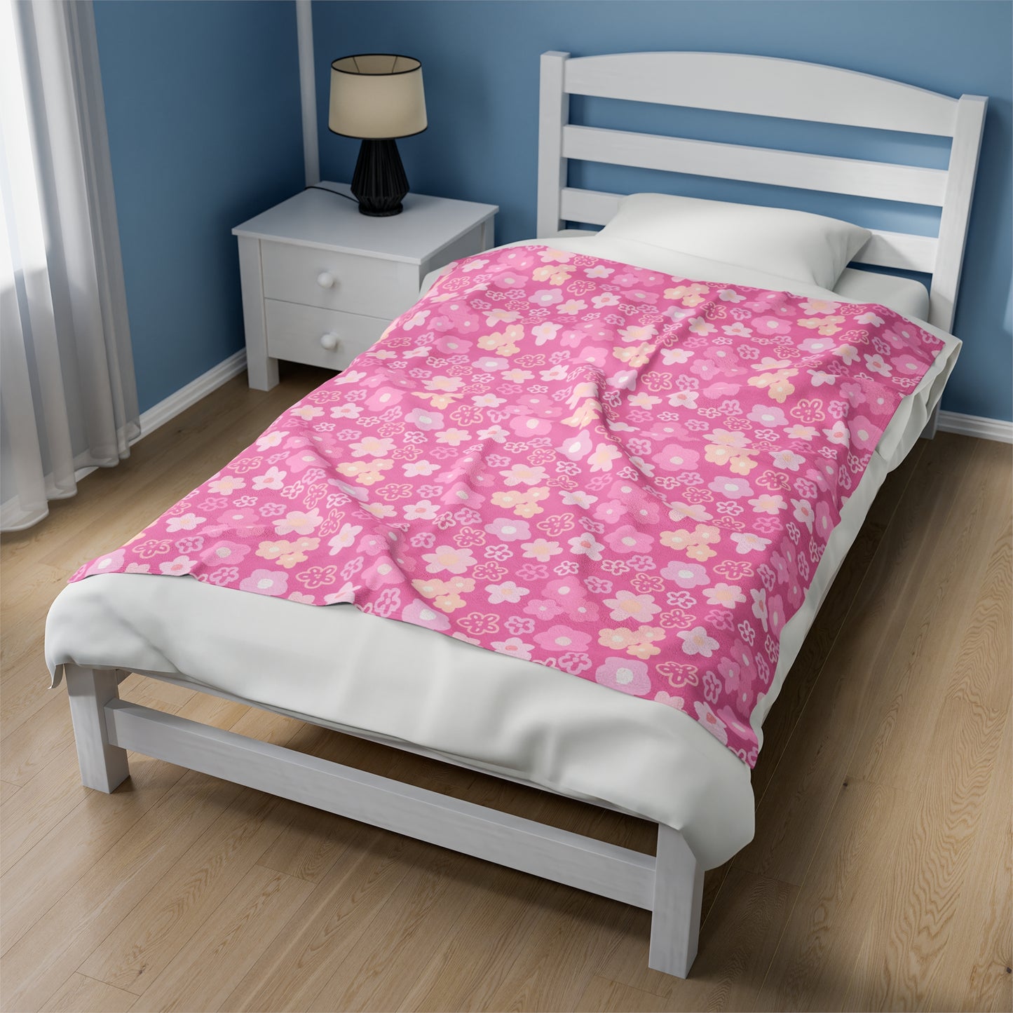 Pink Flower Velveteen Plush Blanket