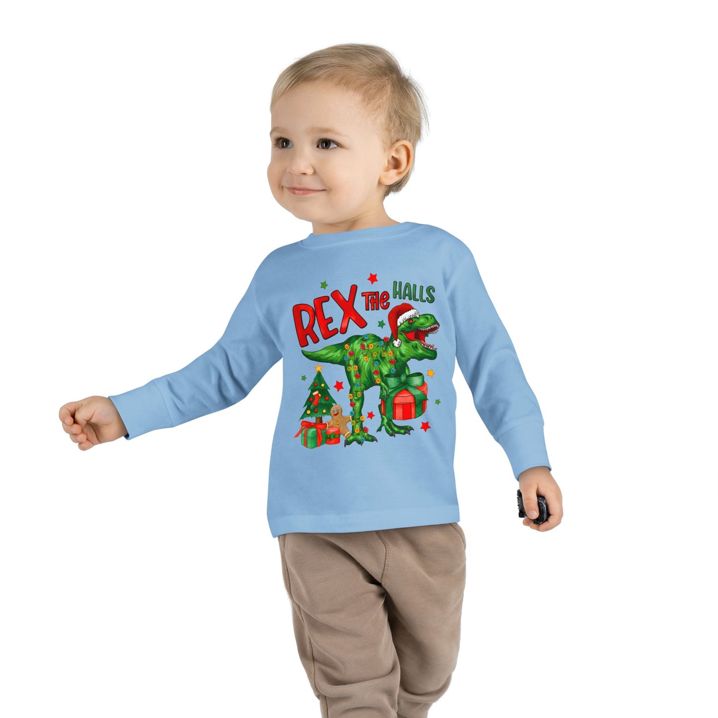 Rex the Halls Christmas Toddler Long Sleeve Tee