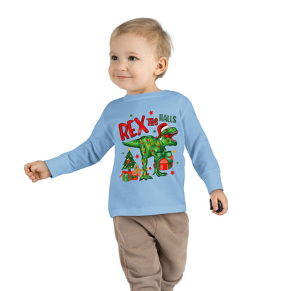 Rex the Halls Christmas Toddler Long Sleeve Tee