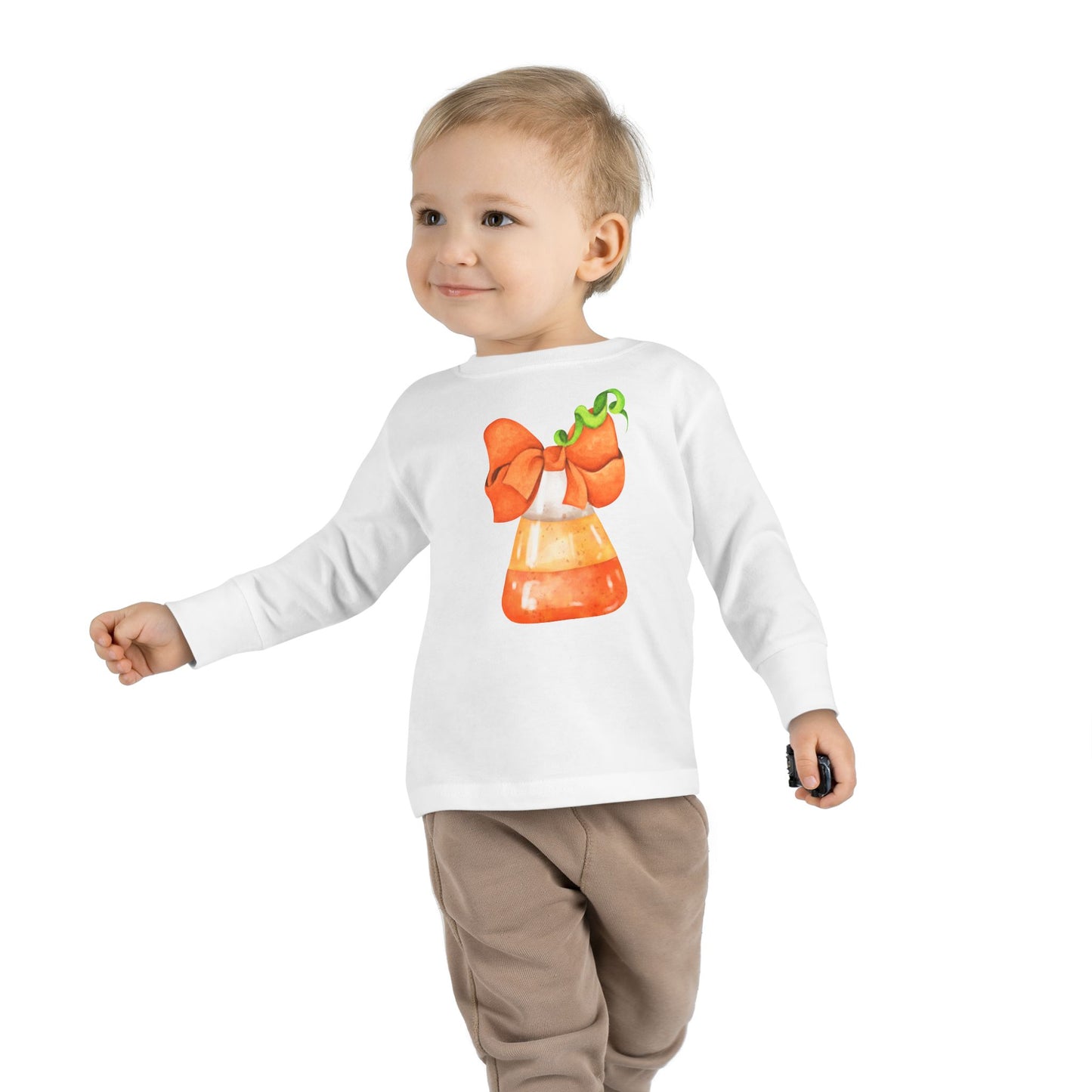 Candy Corn Coquette Halloween Toddler Long Sleeve Tee