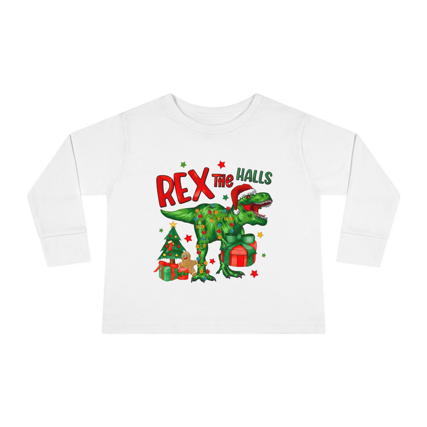 Rex the Halls Christmas Toddler Long Sleeve Tee