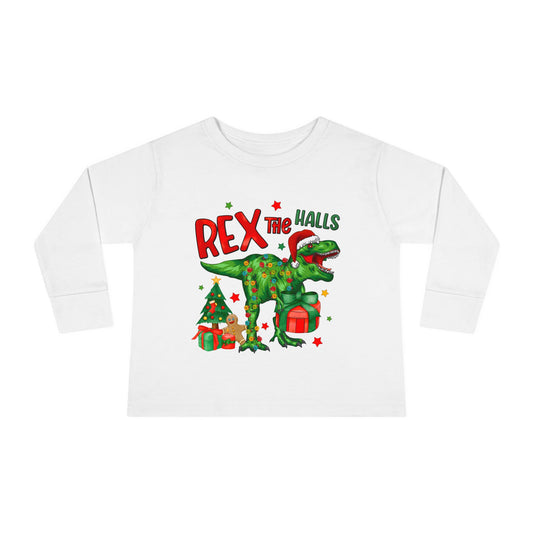 Rex the Halls Christmas Toddler Long Sleeve Tee