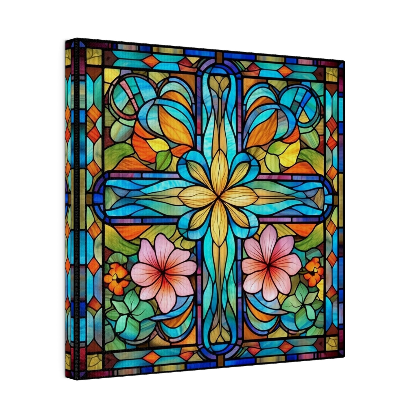 Stained Glass Cross Wall Art Matte Canvas