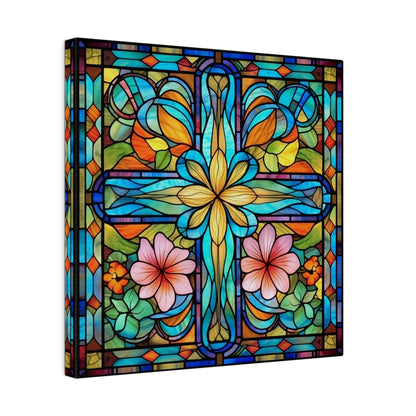 Stained Glass Cross Wall Art Matte Canvas