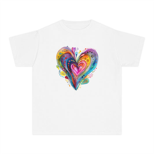 Youth Tee — Colorful Watercolor Heart Graphic Kids T-Shirt