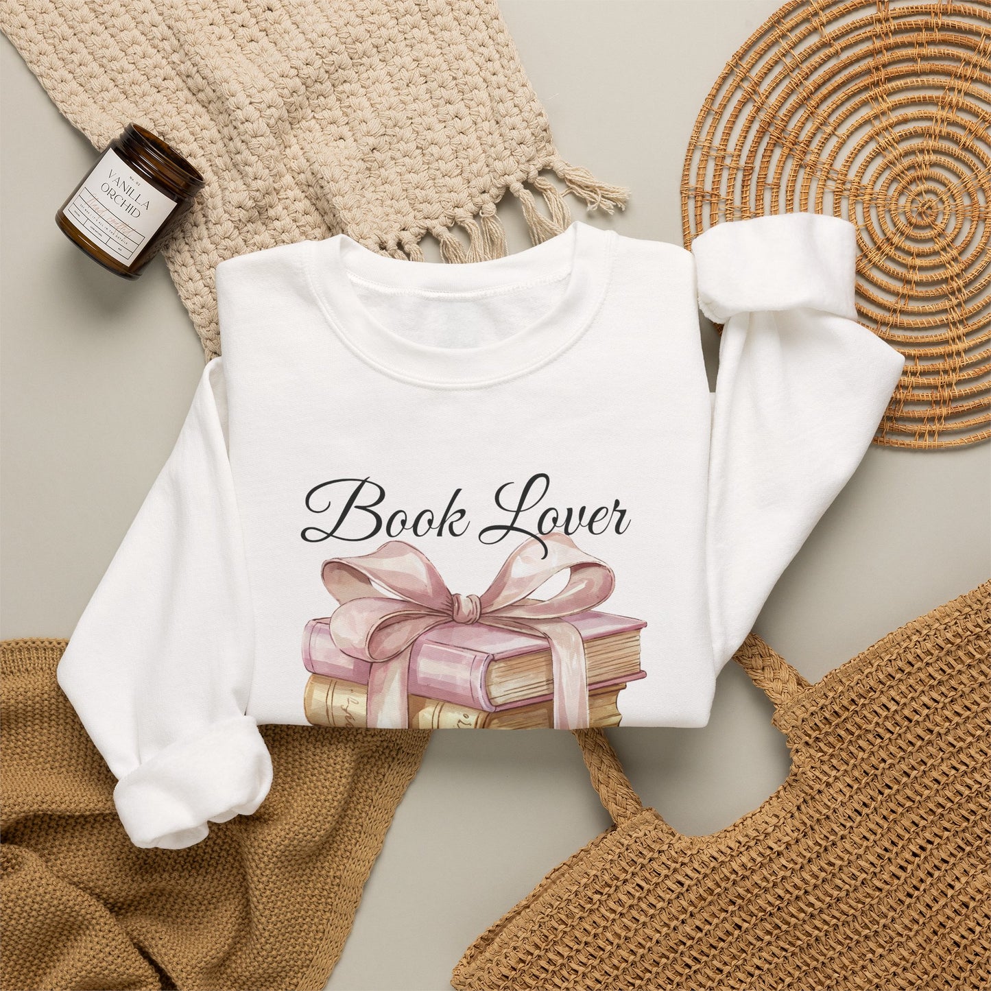 Book Lover Sweatshirt — Stack of Books with Ribbon Graphic
