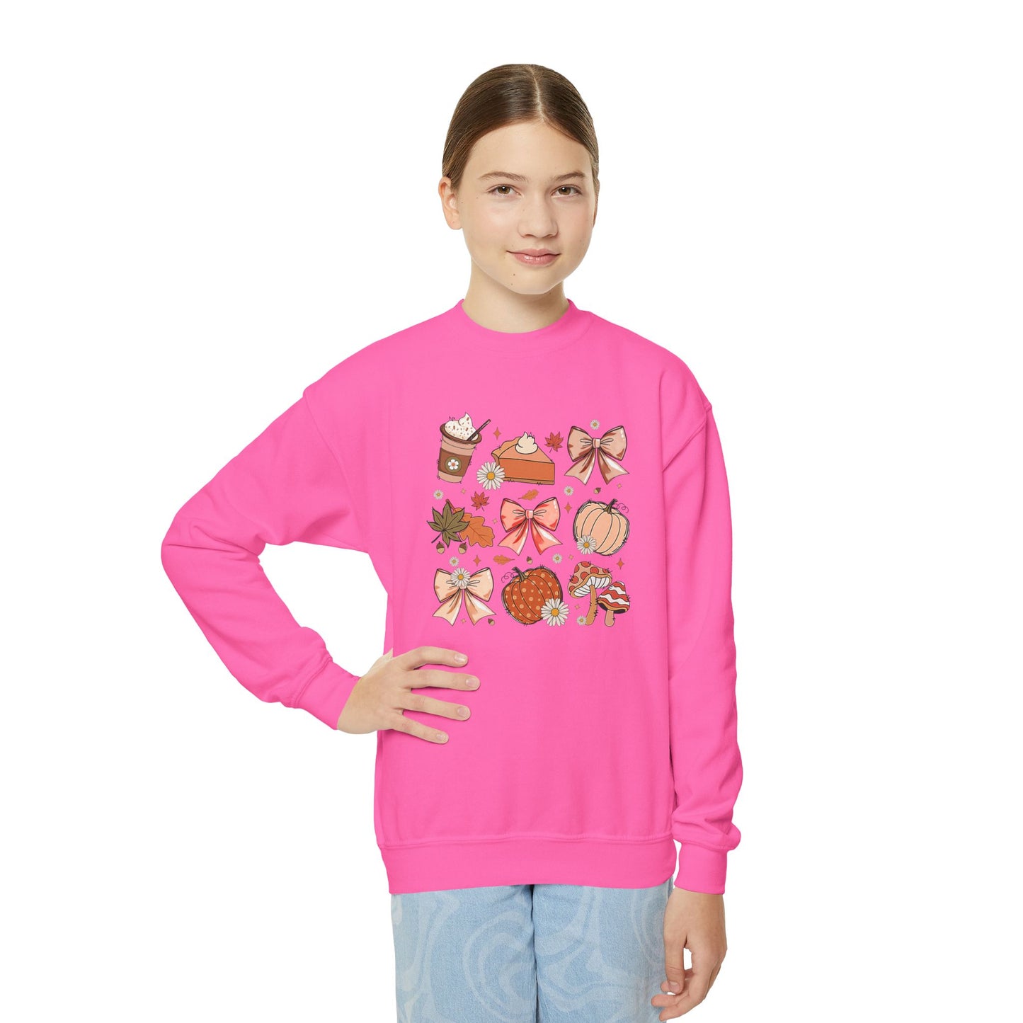 Fall Thanksgiving Vibes Youth Crewneck Sweatshirt