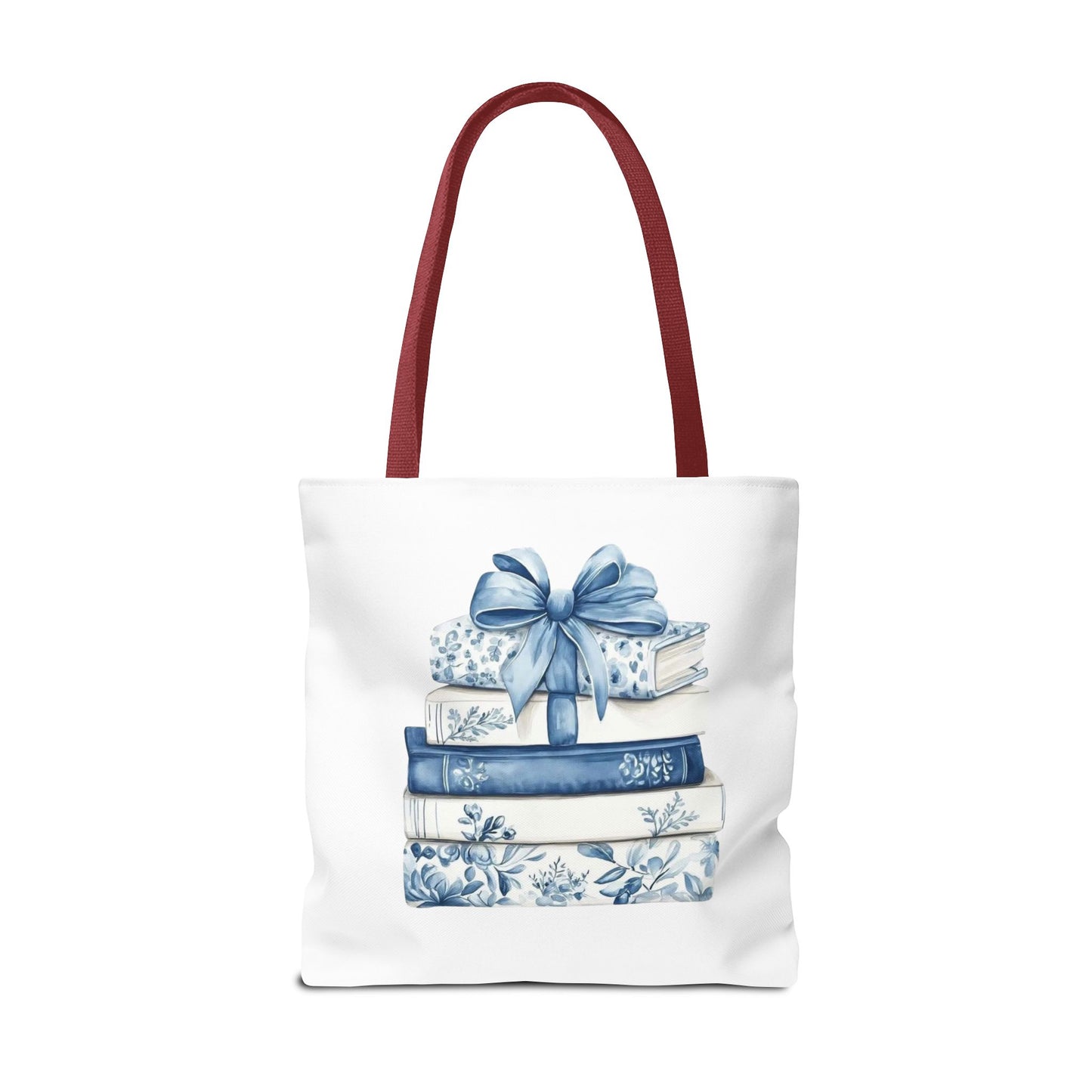 Blue Floral Book Stack Tote Bag