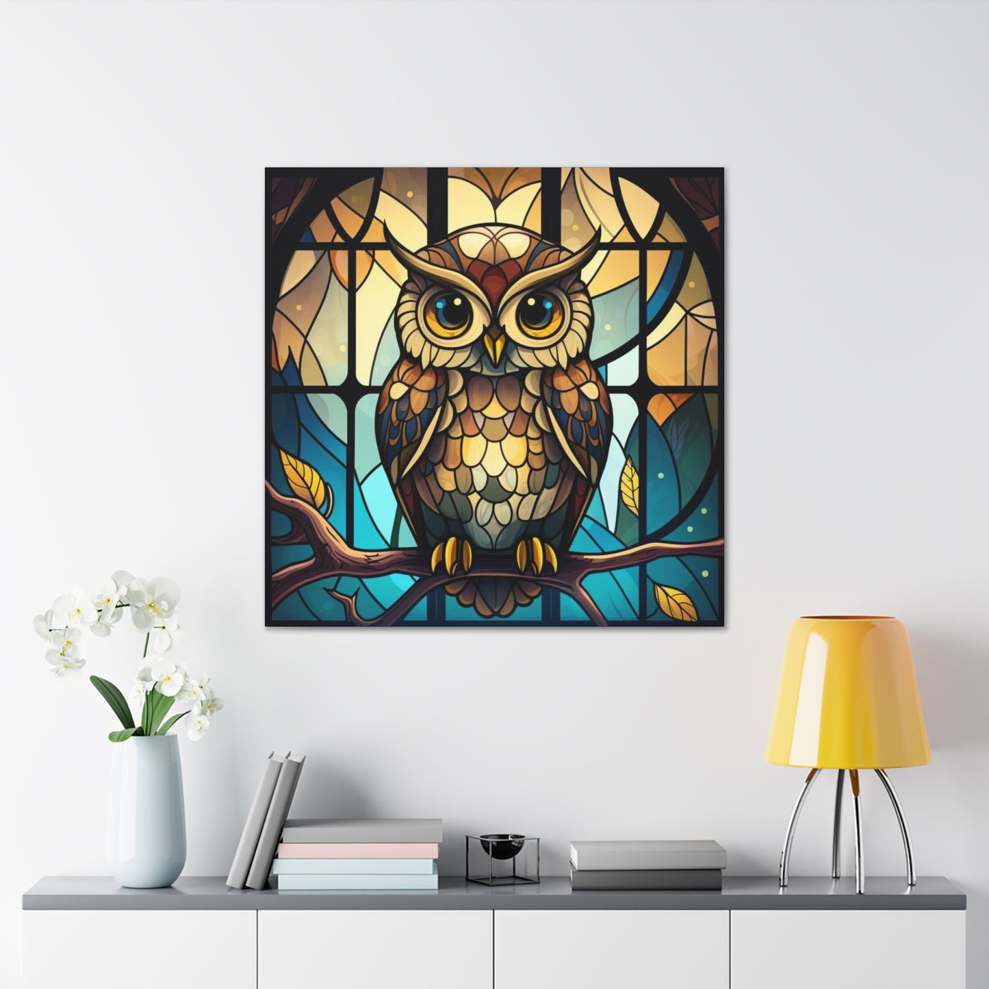 Faux Stained Glass Owl Canvas Gallery Wraps