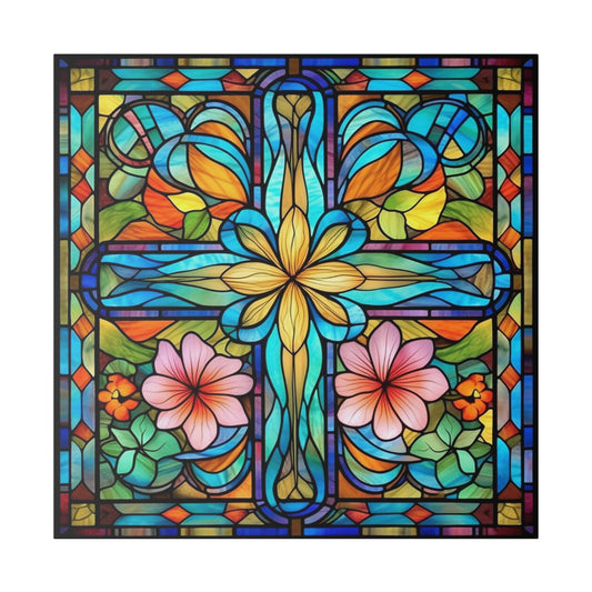 Stained Glass Cross Wall Art Matte Canvas