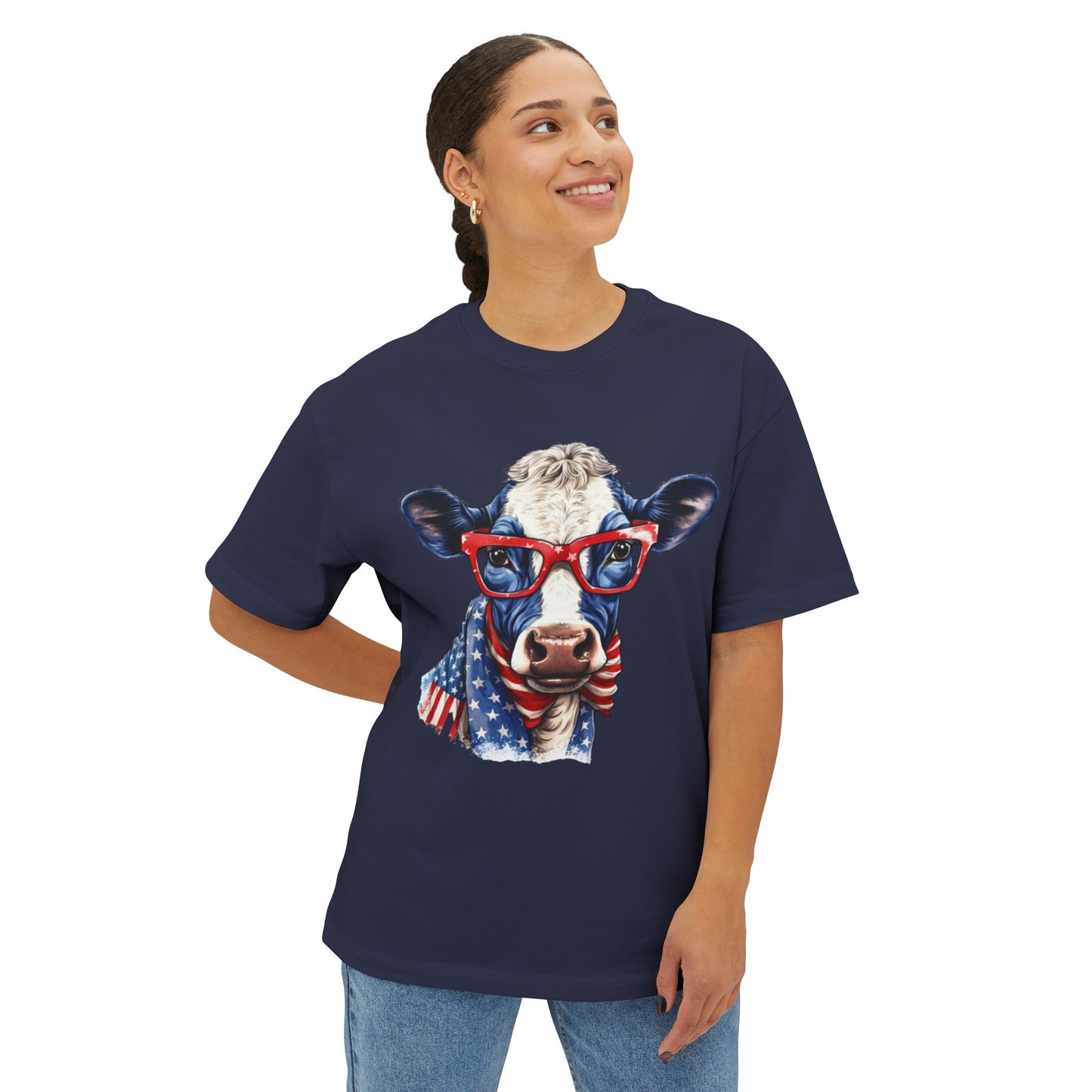 Patriotic Cow Unisex Oversized Boxy Tee