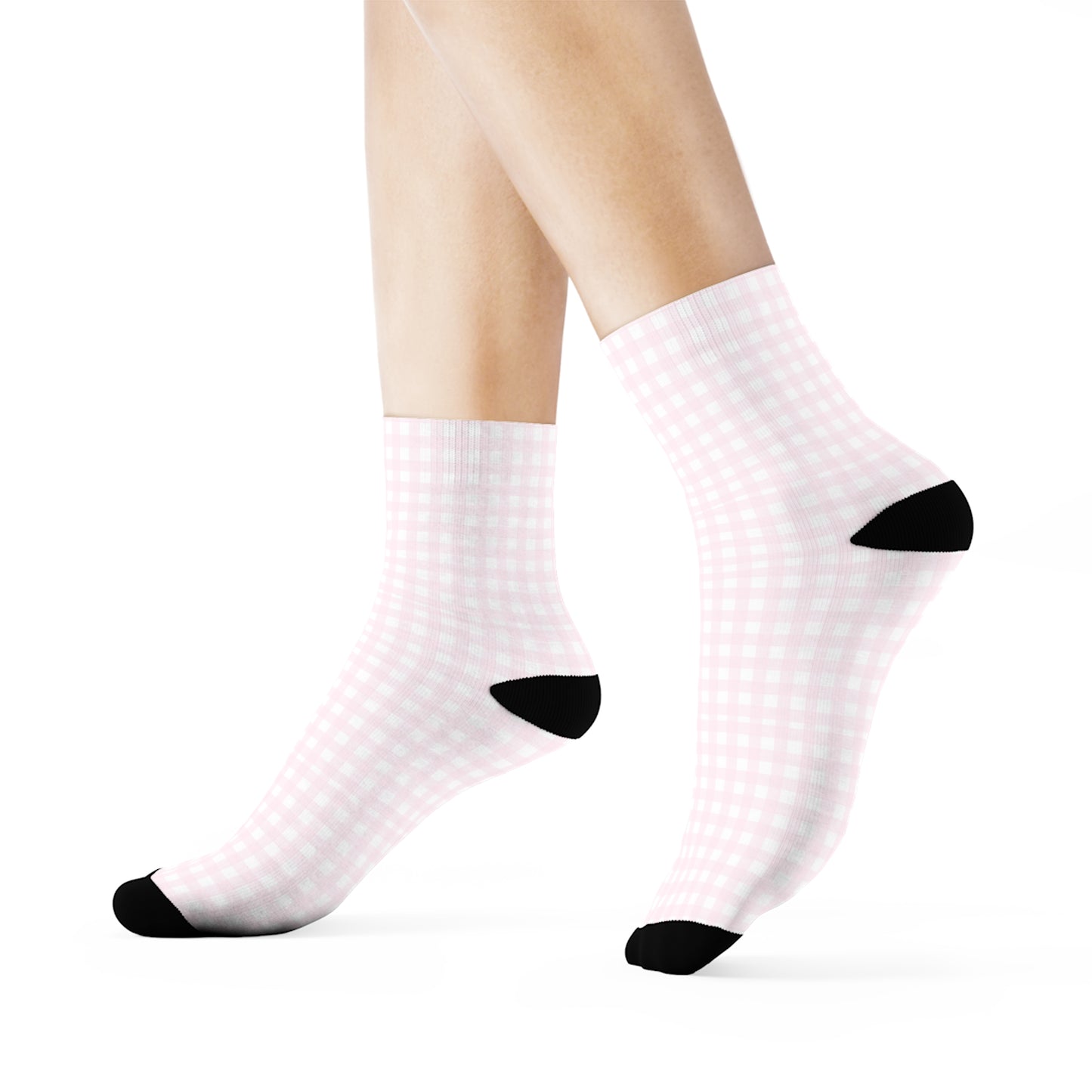 Coquette Pink and White Plaid Crew Socks