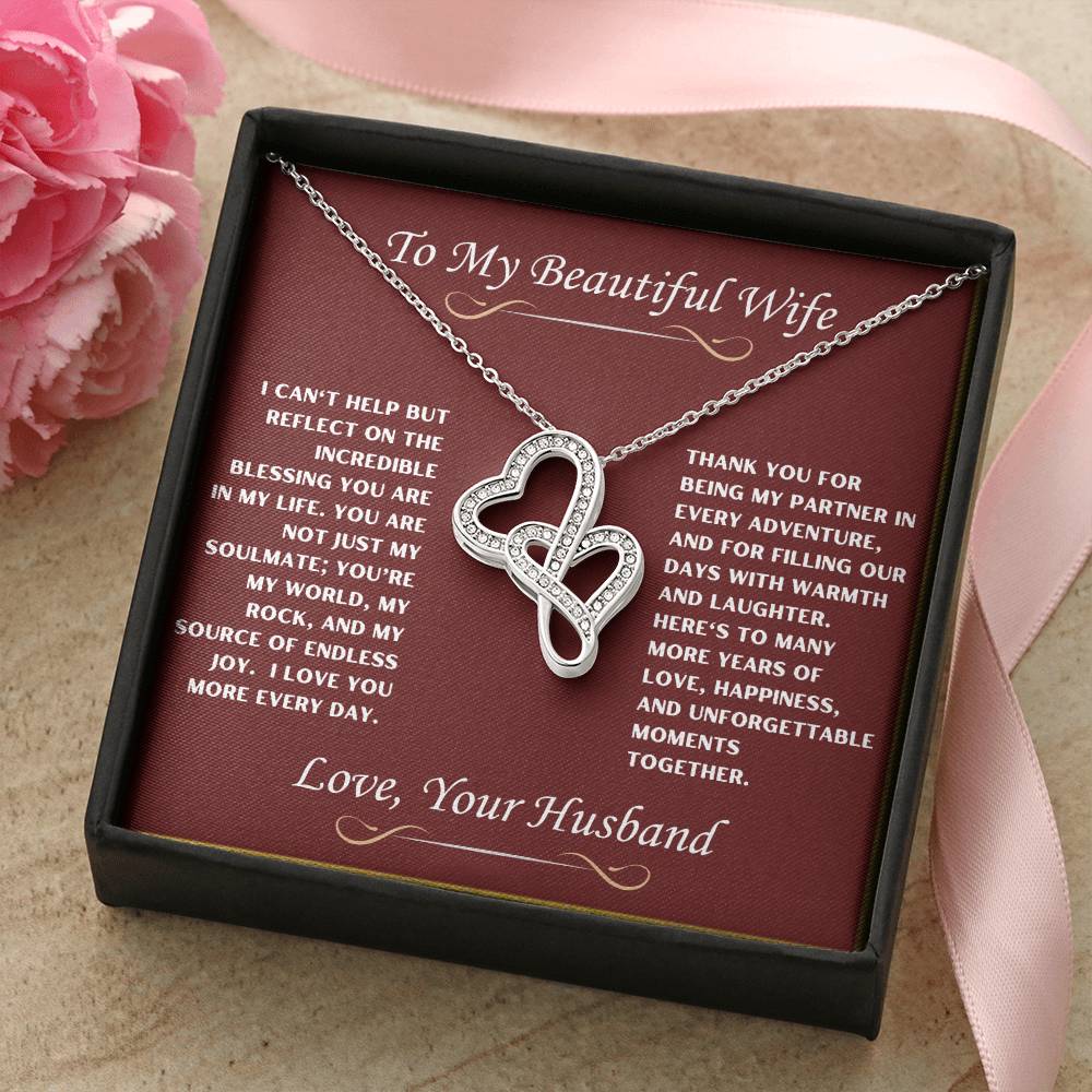 To My Beautiful Wife Heart to Heart Necklace