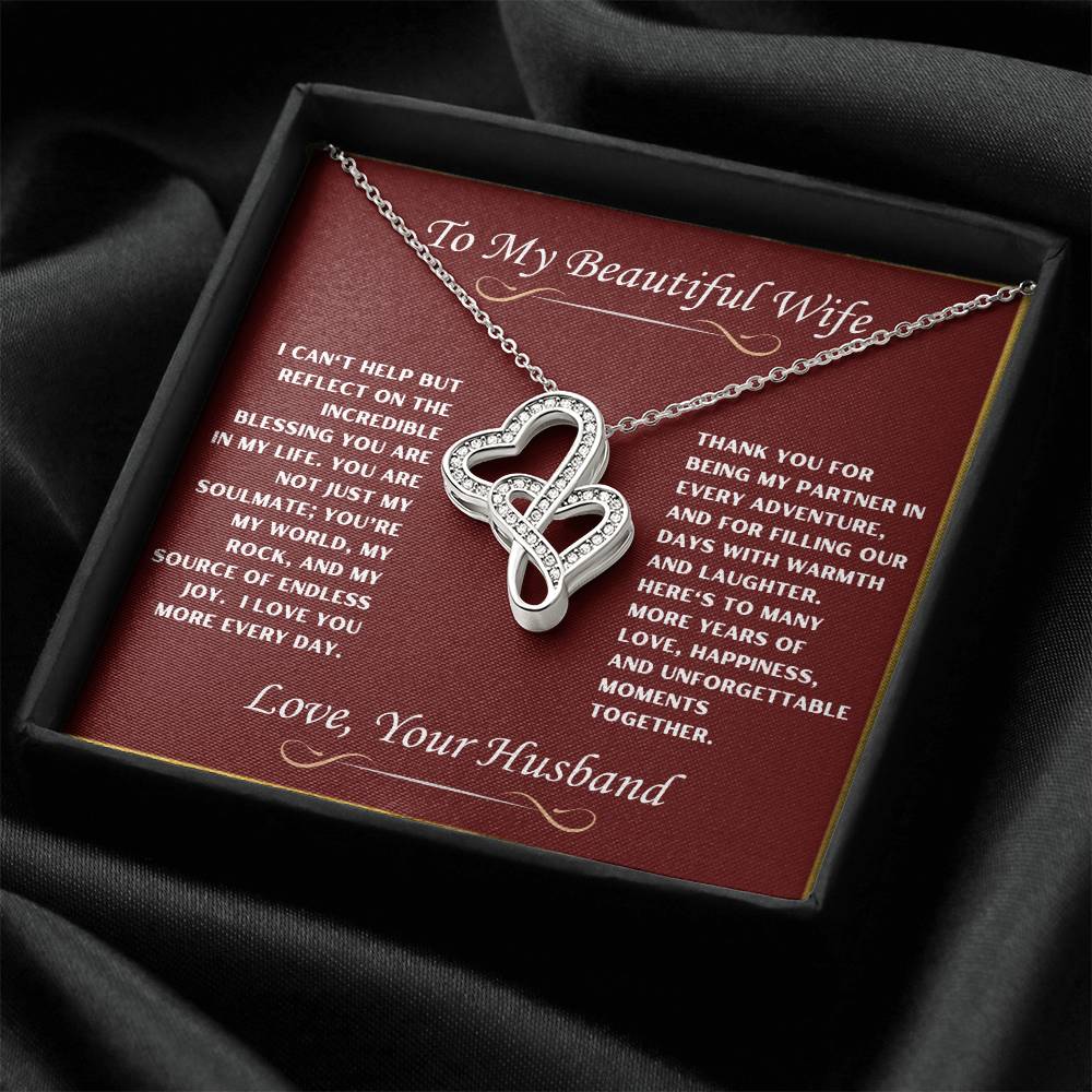 To My Beautiful Wife Heart to Heart Necklace