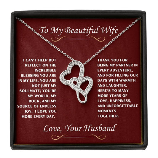 To My Beautiful Wife Heart to Heart Necklace