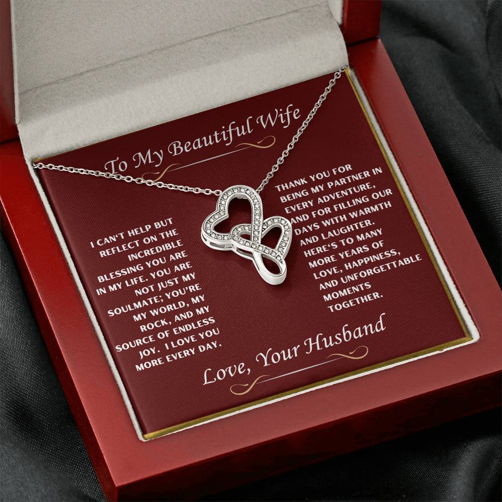 To My Beautiful Wife Heart to Heart Necklace