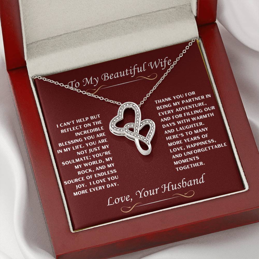 To My Beautiful Wife Heart to Heart Necklace