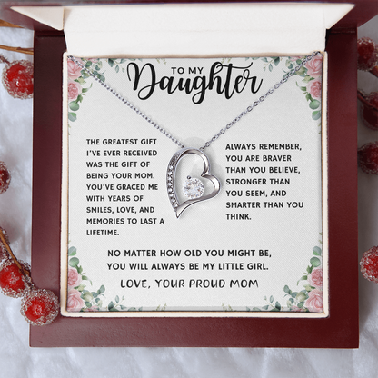 Proud Mom of Daughter Forever Love Heart Necklace