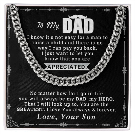 To My Dad Cuban Link Chain Necklace for Father's Day