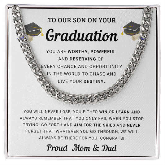 Son Graduation Cuban Link Chain Necklace