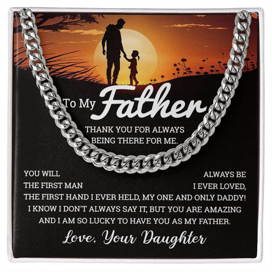 To My Father Cuban Linked Chain Necklace From Daughter