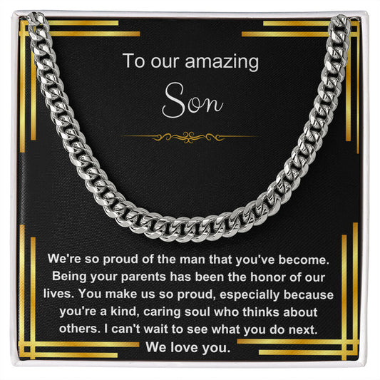 TO OUR AMAZING SON CUBAN CHAIN NECKLACE