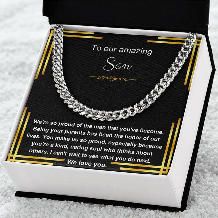 TO OUR AMAZING SON CUBAN CHAIN NECKLACE