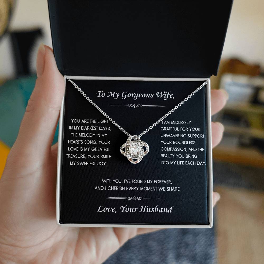 To My Gorgeous Wife Love Knot Necklace