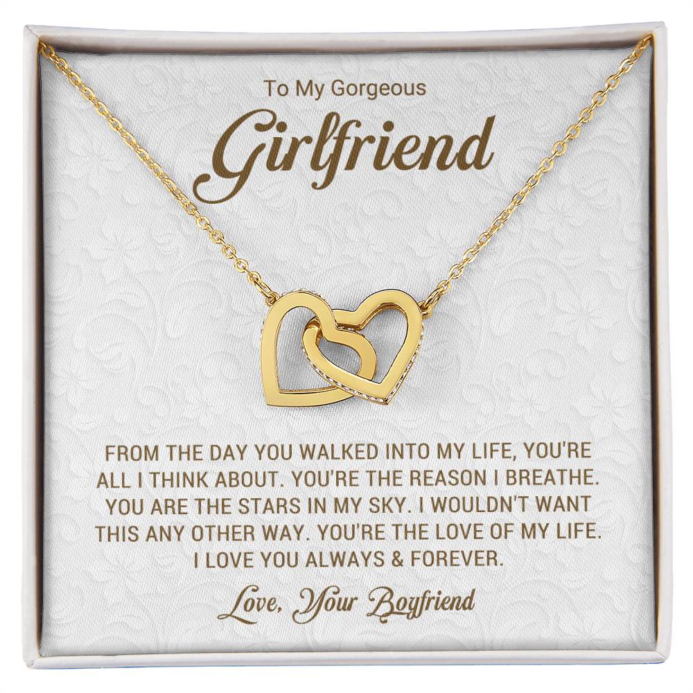 To My Gorgeous Girlfriend - Love Your Boyfriend - Interlocking Hearts Necklace