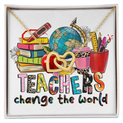 Teachers Change the World Interlocking Hearts Necklace