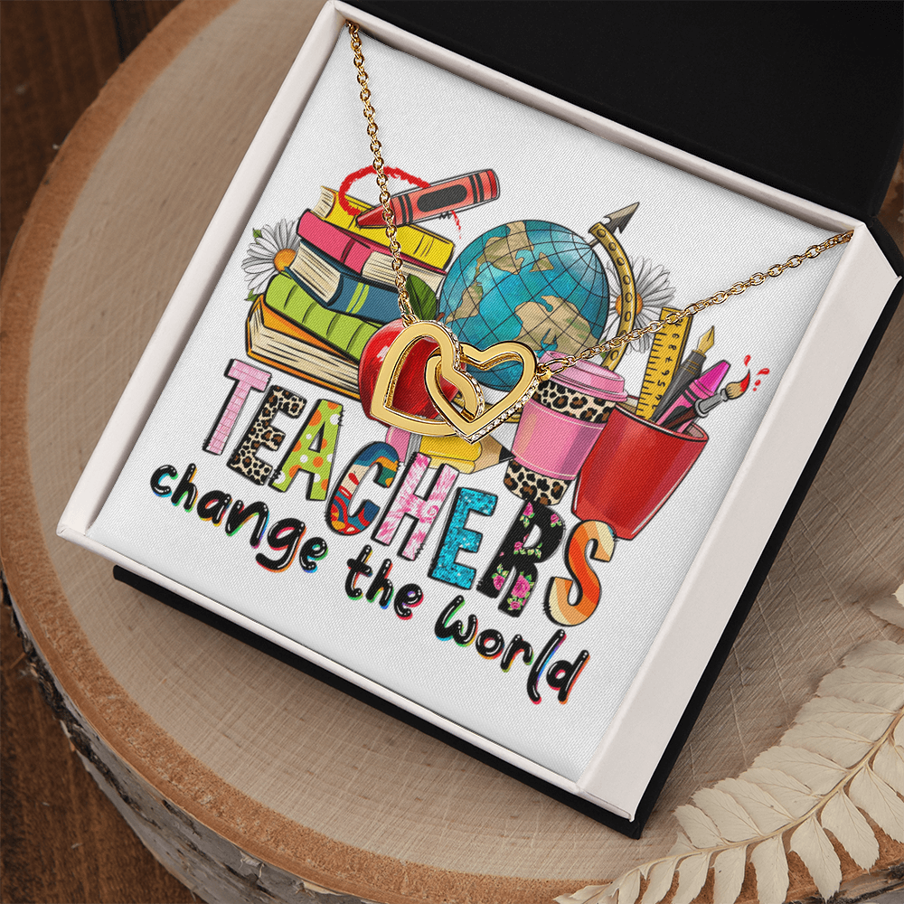 Teachers Change the World Interlocking Hearts Necklace