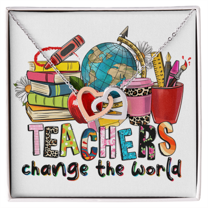 Teachers Change the World Interlocking Hearts Necklace