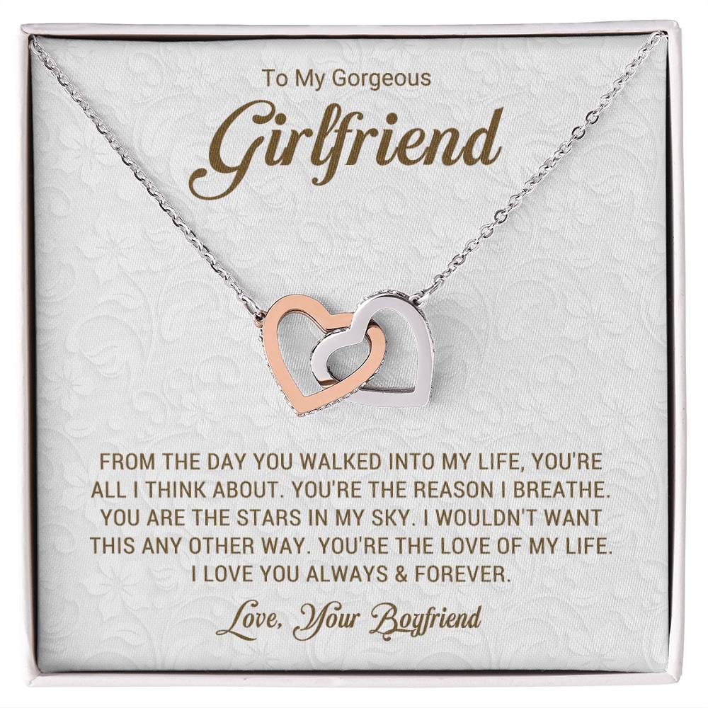 To My Gorgeous Girlfriend - Love Your Boyfriend - Interlocking Hearts Necklace