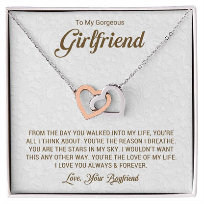 To My Gorgeous Girlfriend - Love Your Boyfriend - Interlocking Hearts Necklace