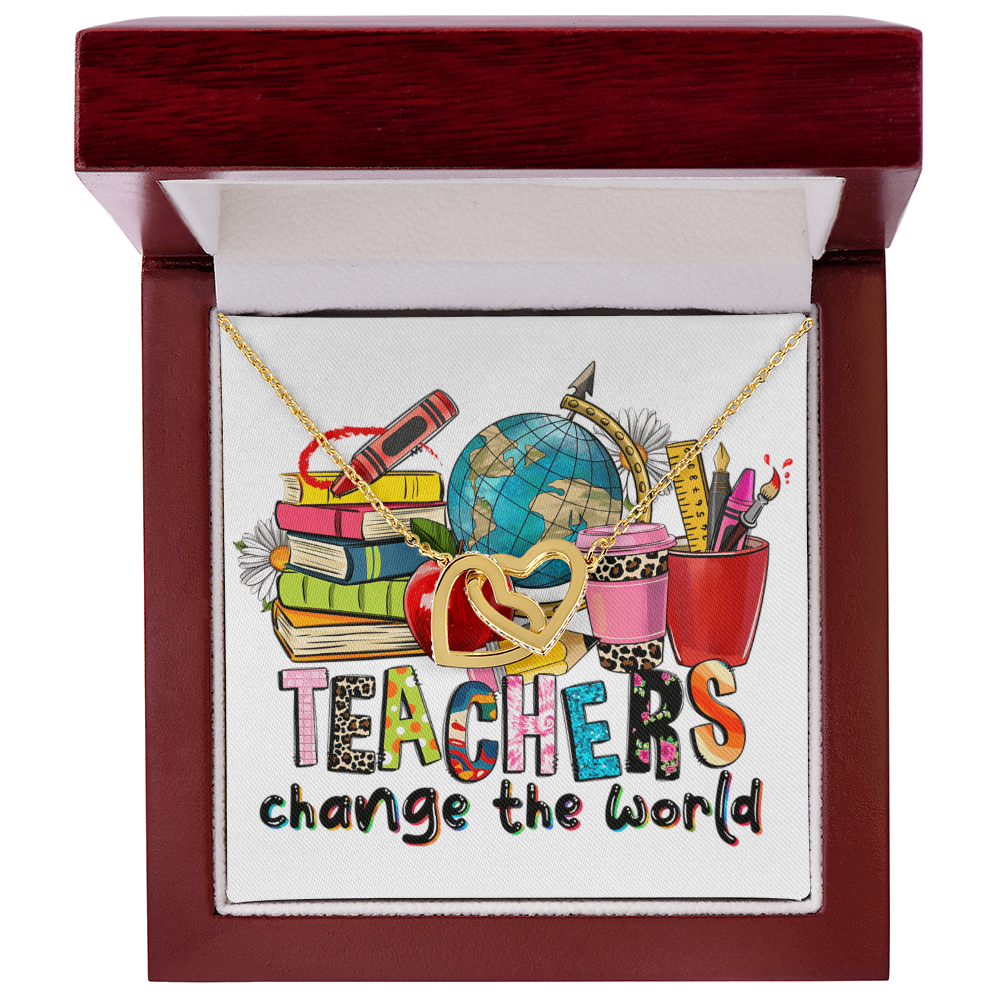 Teachers Change the World Interlocking Hearts Necklace