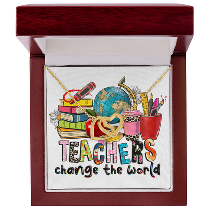 Teachers Change the World Interlocking Hearts Necklace
