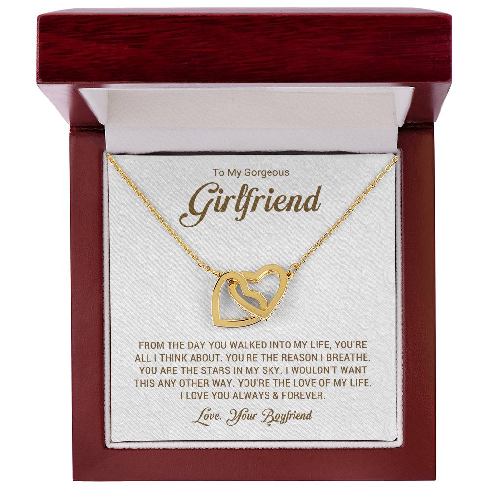 To My Gorgeous Girlfriend - Love Your Boyfriend - Interlocking Hearts Necklace