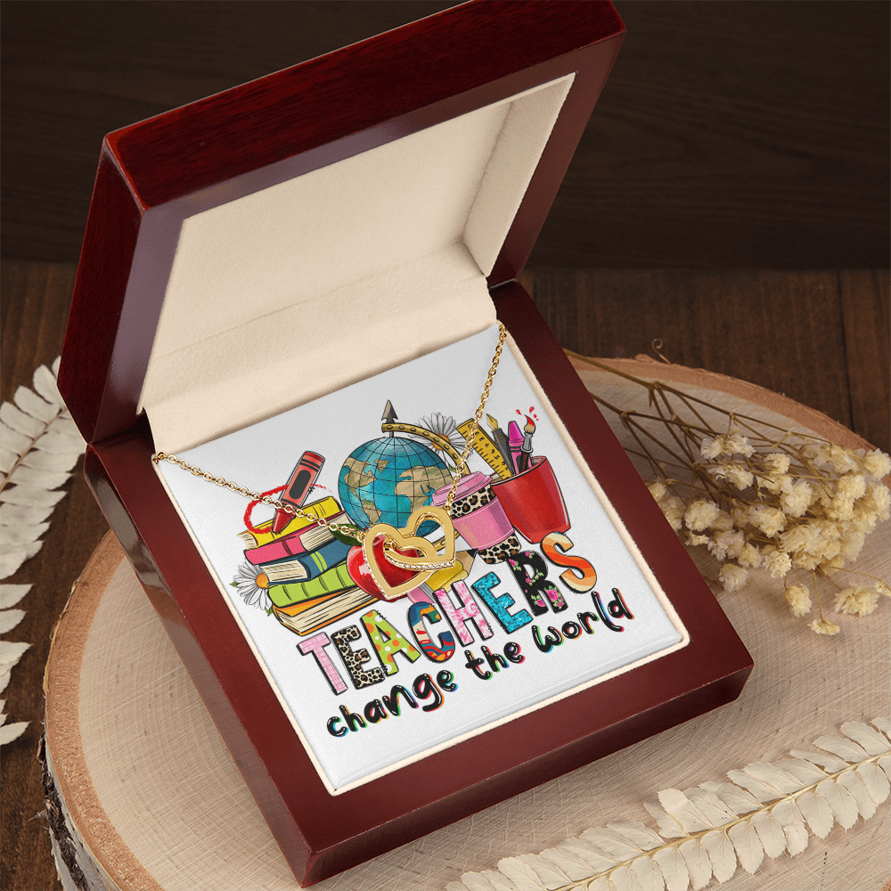 Teachers Change the World Interlocking Hearts Necklace