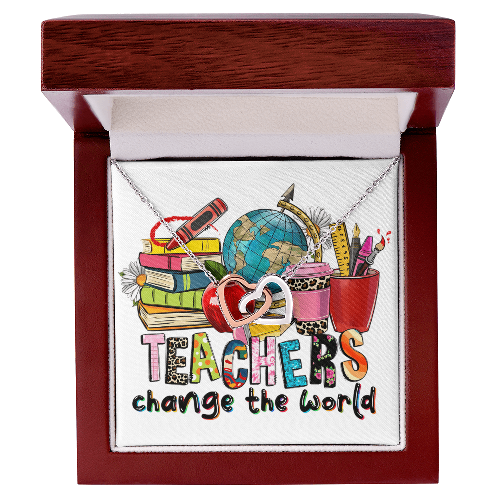 Teachers Change the World Interlocking Hearts Necklace
