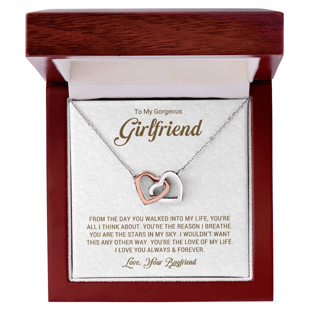 To My Gorgeous Girlfriend - Love Your Boyfriend - Interlocking Hearts Necklace